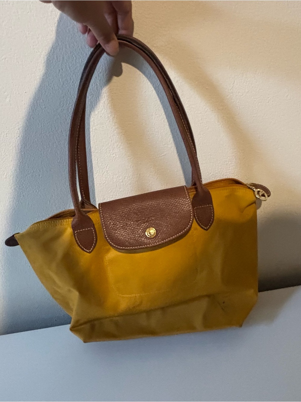 Longchamp Yellow Small Handbag with Brown Trim